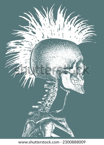 Punk Skull with Mohawk Hair Black White