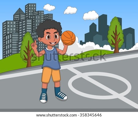 Kids Playing Basketball In The Park Cartoon Stock Photo 358345646