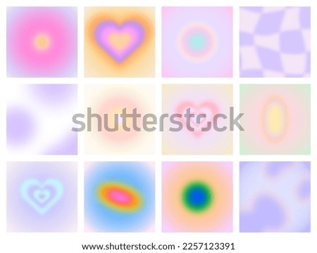 Set of empty blur gradient background. Trendy vintage aesthetic pastel color template collection for social media post. Soft blurred love heart, abstract texture poster.
