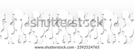 Paper cut people crowd seamless pattern. Diverse 3D papercut community, big cultural diversity group background illustration in realistic cutout style. Origami social team wallpaper texture.