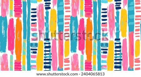 Colorful abstract brush stroke painting seamless pattern illustration. Modern paint line background in fun summer color. Messy graffiti sketch wallpaper print, freehand rough hand drawn texture.