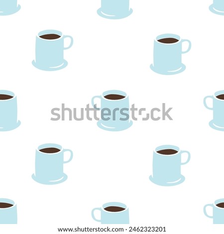 Hand drawn coffee mug seamless pattern. Breakfast caffeine drink cup background illustration. Energy beverage, espresso hot drink wallpaper texture.	
