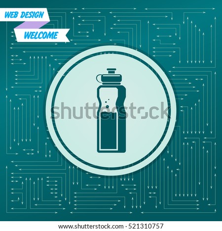 bottle of water icon on a green background, with arrows in different directions. It appears on the electronic board. Vector illustration