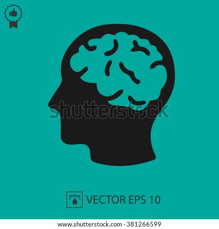 Head with brain vector icon EPS 10. Simple isolated silhouette symbol. 商業照片 © 