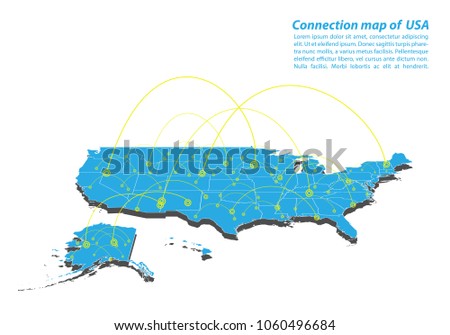 Modern of United Satate of America Map connections network design, Best Internet Concept of  map business from concepts series, map point and line composition. Infographic map. Vector Illustration.