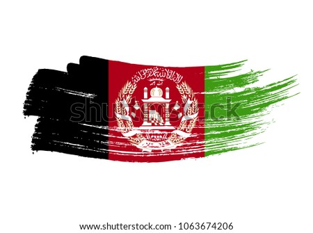 Grunge brush stroke with Afghanistan national flag. Watercolor painting flag of Afghanistan. Symbol, poster, banne of the national flag. Style watercolor drawing. Vector Isolated on white background.