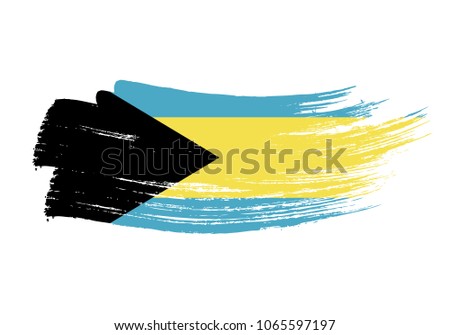 Grunge brush stroke with bahamas national flag. Watercolor painting flag of bahamas. Symbol, poster, banner of the national flag. Style watercolor drawing. Vector Isolated on white background.