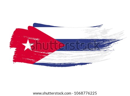 Grunge brush stroke with Cuba national flag. Watercolor painting flag of Cuba. Symbol, poster, banne of the national flag. Style watercolor drawing. Vector Isolated on white background.