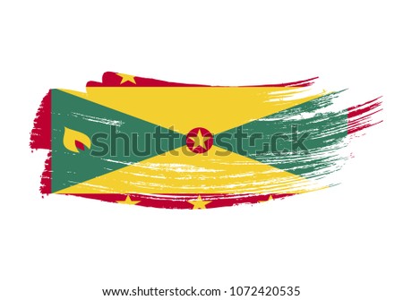 Grunge brush stroke with Grenada national flag. Watercolor painting flag of Grenada. Symbol, poster, banne of the national flag. Style watercolor drawing. Vector Isolated on white background.