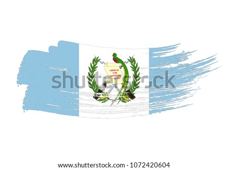 Grunge brush stroke with Guatemala national flag. Watercolor painting flag of Guatemala. Symbol, poster, banne of the national flag. Style watercolor drawing. Vector Isolated on white background.