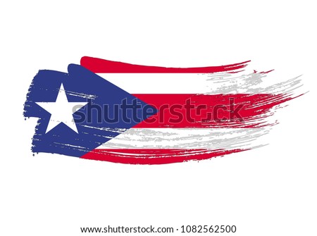 Grunge brush stroke with Puerto Rico national flag. Watercolor painting flag of Puerto Rico. Symbol, poster, banne of the national flag. Style watercolor drawing. Vector Isolated on white background.