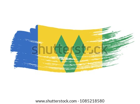 Grunge brush stroke with Saint Vincent and the Grenadines national flag. Watercolor painting flag of Saint Vincent and the Grenadines. Symbol, poster, banne of the national flag. Style watercolor.