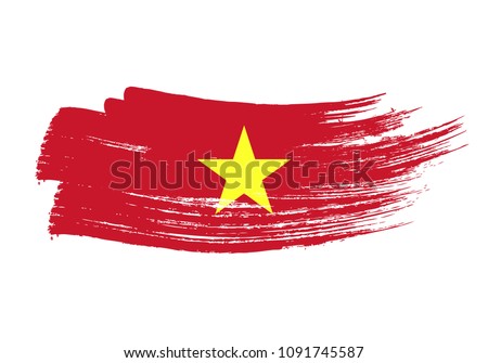 Grunge brush stroke with Vietnam national flag. Watercolor painting flag of Vietnam. Symbol, poster, banne of the national flag. Style watercolor drawing. Vector Isolated on white background.