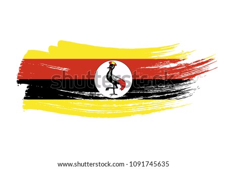 Grunge brush stroke with Uganda national flag. Watercolor painting flag of Uganda. Symbol, poster, banne of the national flag. Style watercolor drawing. Vector Isolated on white background.