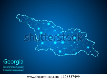 Abstract mash line and point scales on dark background with map of georgia. Best Internet Concept of georgia business from concepts series. Wire frame 3D mesh polygonal network line and dots.