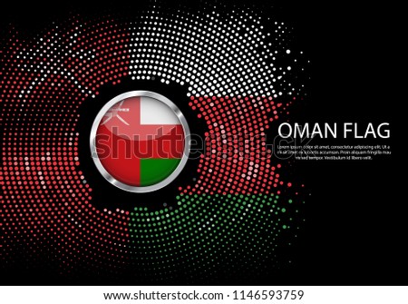 Background Halftone gradient template or LED neon Light on round Dots style of Oman flag.  Modern soccer cup for futuristic background with circle metallic round of Oman flag. Vector.