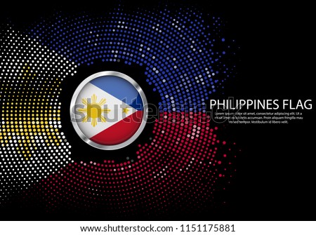Background Halftone gradient template or LED neon Light on round Dots style of Philippines flag.  Modern soccer cup for futuristic background with circle metallic round of Philippines flag. Vector.