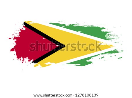 Grunge brush stroke with Guyana national flag. Watercolor painting flag. Symbol, poster, banner. Vector Isolated on white background.