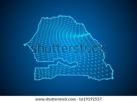 Abstract digital map of senegal with particles dots and line. polygonal network business. Wireframe landscape background. Big Data. 3d futuristic. Global network connection.