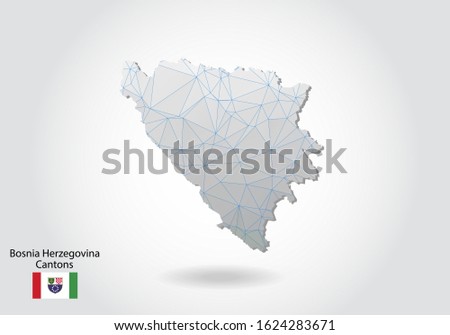 Vector map of bosnia Herzegovina Cantons with trendy triangles design in polygonal style on dark background, map shape in modern 3d paper cut art style. layered papercraft cutout design.