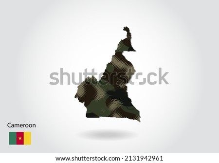 cameroon map with camouflage pattern, Forest - green texture in map. Military concept for army, soldier and war. coat of arms, flag.