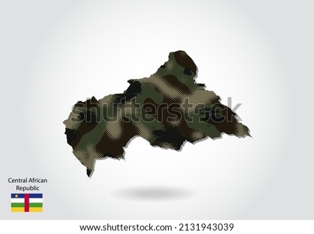 central African Republic map with camouflage pattern, Forest - green texture in map. Military concept for army, soldier and war. coat of arms, flag.