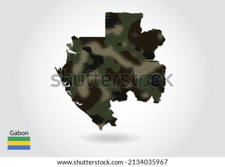 gabon map with camouflage pattern, Forest - green texture in map. Military concept for army, soldier and war. coat of arms, flag.