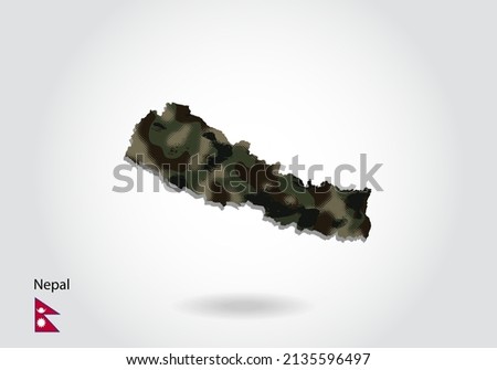 nepal map with camouflage pattern, Forest - green texture in map. Military concept for army, soldier and war. coat of arms, flag.