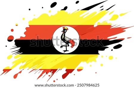 Uganda flag painted with Grunge brush stroke, watercolor flag style.