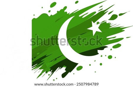 Pakistan flag painted with Grunge brush stroke, watercolor flag style.