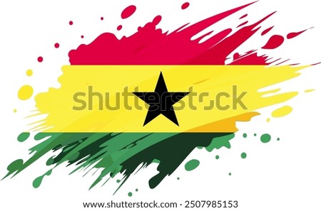 Ghana flag painted with Grunge brush stroke, watercolor flag style.