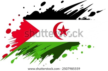 Western Sahara flag painted with Grunge brush stroke, watercolor flag style.