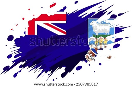  Falkland Islands flag painted with Grunge brush stroke, watercolor flag style.