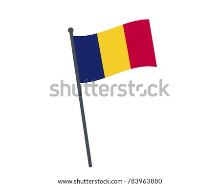 chad flag. The national flag of chad on a pole. The waving flag. The sign and symbol of the country. Realistic vector on white.