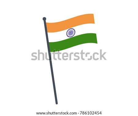 india flag. The national flag of india on a pole. The waving flag. The sign and symbol of the country. Realistic vector on white.