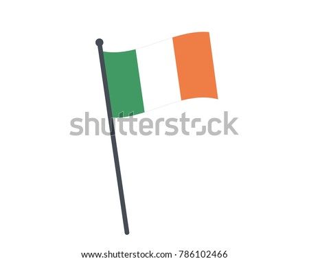 Ireland flag. The national flag of Ireland on a pole. The waving flag. The sign and symbol of the country. Realistic vector on white.