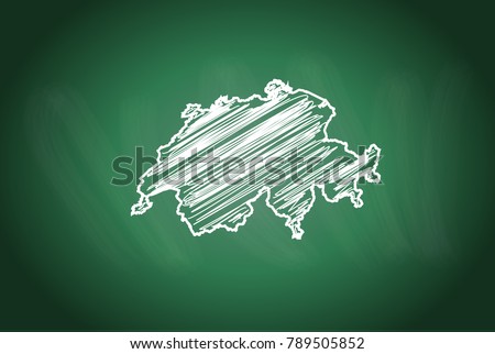 Drawing map on blackboard of switzerland. drawn on chalkboard with scribbled map of switzerland. can be use for education. vector illustration.