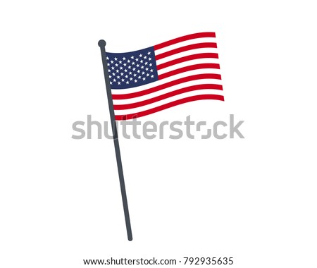 The national flag of United States on a pole. The waving flag. The sign and symbol of the country. Realistic vector on white.