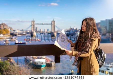 Similar – Image, Stock Photo Young woman on bridge smiling at camera