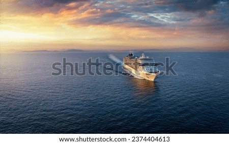 Similar – Image, Stock Photo Sunset with cruise ship and mountains, evening sky in Motor bay