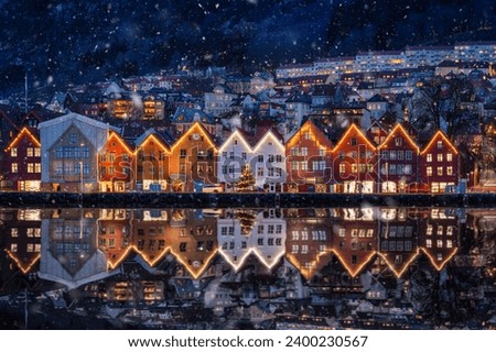 Similar – Foto Bild Stadtbild von Bergen, Norwegen. Architektur Hintergrund