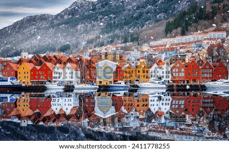 Similar – Foto Bild Stadtbild von Bergen, Norwegen. Architektur Hintergrund