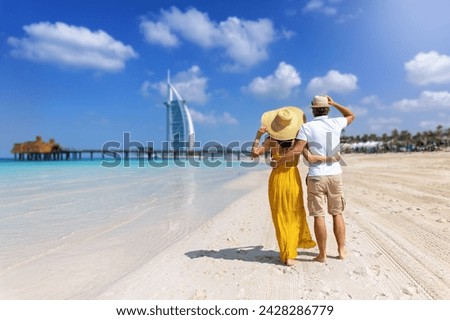 Image, Stock Photo Beautiful Tourist Couple In Love Walking On Street Together. Happy Young Man And Smiling Woman Walking Around Old Town Streets, Looking At Architecture. Travel Concept.