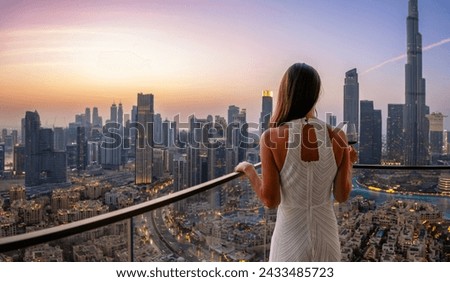 Similar – Image, Stock Photo People looking from balcony to landscape