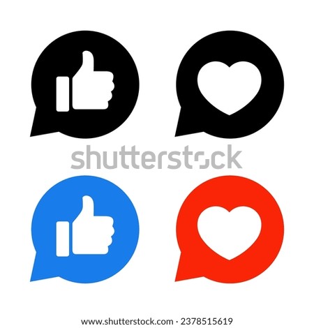 Like and love in speech bubble icon vector. Social media reaction sign symbol