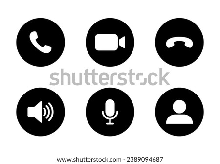 Call, video camera, microphone, speaker, and profile icon button vector