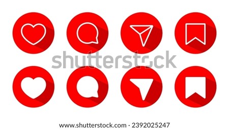 Like, comment, share, and save icon vector in flat style. Social media elements