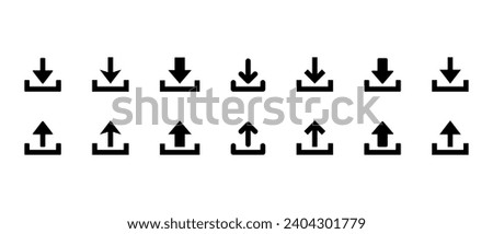 Download and upload icon set collection. Down and up arrow symbol vector