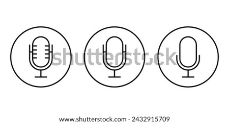 Microphone, mic line icon vector on circle outline. Editable stroke