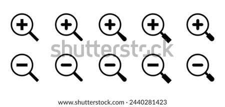Set of zoom icon vector. Magnifying glass with plus and minus sign symbol